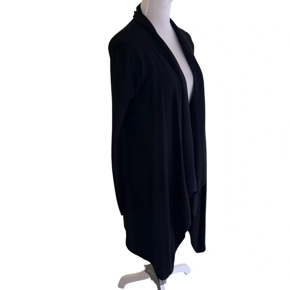 Leith Black Long Open Front Waterfall Cardigan XS
